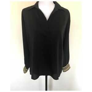 Women’s black boho blouse top ethnic embroidery M